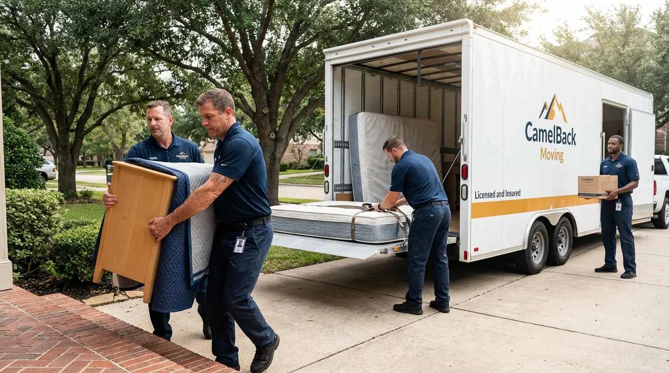 Crew loading residential truck for cross-state move from Winterport, ME
