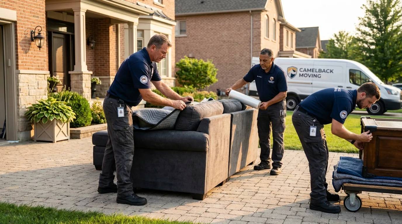 Large estate moving crew wrapping furniture in Winterport, ME